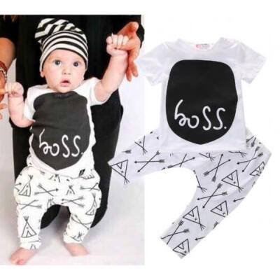 

USA Newborn Baby Boys ShortLong Sleeve T-shirt Tops Pants Outfits Set Clothes