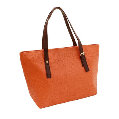 

New Fashion Women Lady Handbag PU Leather Vintage Print Candy Color Tote Shoulder Bag Orange