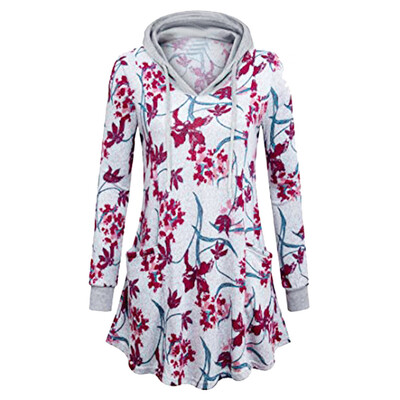

Starmoon Women Floral Printed Pullover Hoodie Sweatshirt Swing Flared Tunic Top Pockets