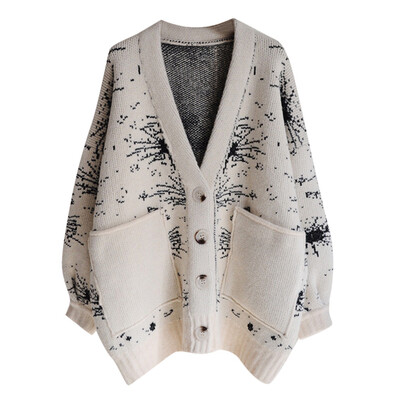 

Toponeto Ladies Long Sleeve Casual Print Cardigan Winter Loose Medium Length Sweater Coat