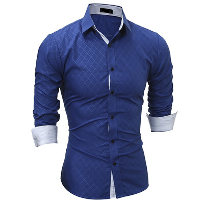 

Men\s Casual Slim Long Sleeve Plaid Shirt