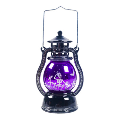 

Retro Halloween LED Hurricane Lantern Hanging Or Hand-held Decorative Lamp Battery Operated For Indoor Festive Home Decoration