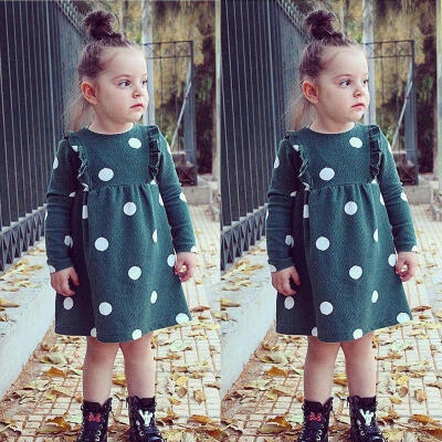 

Toddler Kids Baby Girls Long Sleeve Polka Dot Tutu Dress Wedding Pageant Dress Sz 2-7Years