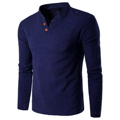 

Mens Slim Fit Long Sleeve Shirt T-shirt Linen Tee Shirt Casual Top Blouse