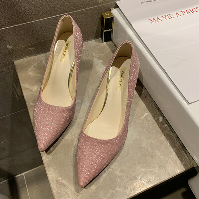 

High heels summer French girl sexy fine heel wedding shoes silver fairy top tip single shoes