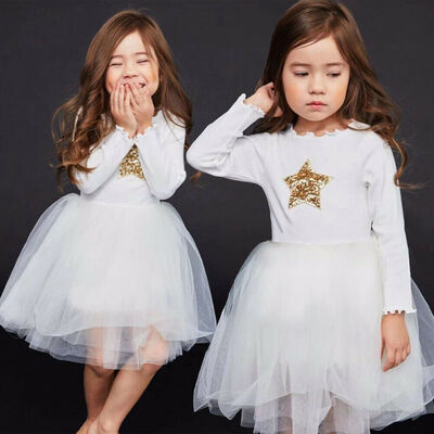 

Girls Bridesmaid Dress Baby Star Kid Party Tulle Skirt Wedding Dress Princess