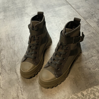 

Boots women autumn British style retro front lace thick bottom short boots canvas locomotive desert boots tide
