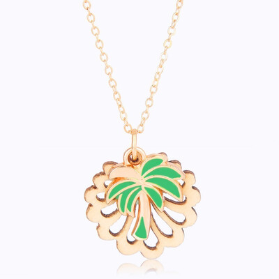 

Lucky Plants Serious Cactus Flower Pendant Necklace Hallow Wooden Flower With Metal Coconut Tree Handmade Trendy Jewelry Female
