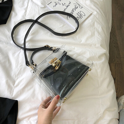 

Internet celebrity handheld bag summer jelly transparent bag new 2019 quality sensitive girl bag Kelly foreign gas oblique satchel