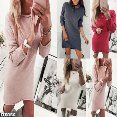 

Ladies Sexy O-Neck Sweater Long Shirt Casual Long Sleeve Turtleneck Dress