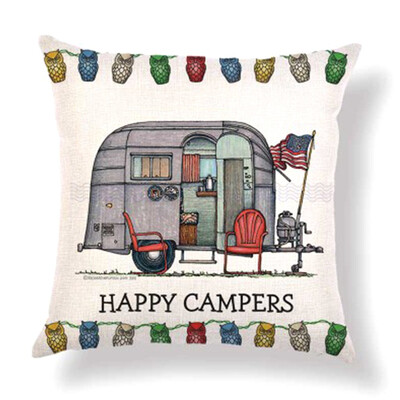 

Home Decor Ornate HAPPY CAMPERS Sofa Waist Throw Cushion Cover Pillow Case