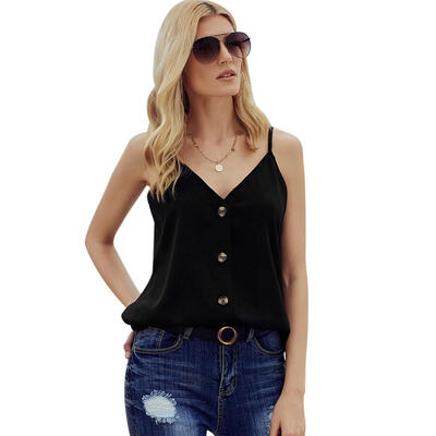

Solid Color Spaghetti Strap Vest Women V-Neck Sexy Sleeveless Loose Tops