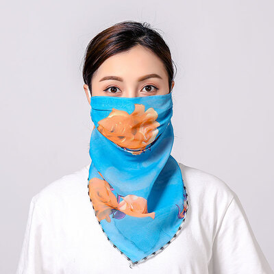 

19 summer sun protection neck chiffon mask female flowers antique elegant printing breathable mask square towel factory direct sales