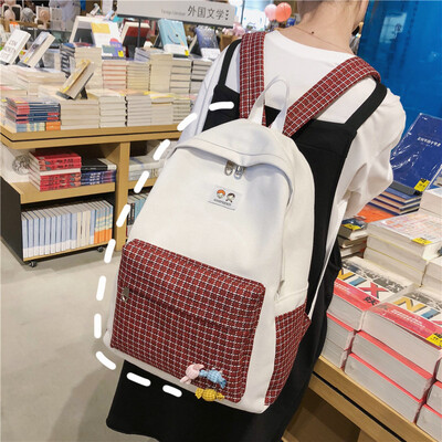 

Schoolbag female ins wind Korean college students backpack junior high school students Mori ancient sense Joker canvas backpack