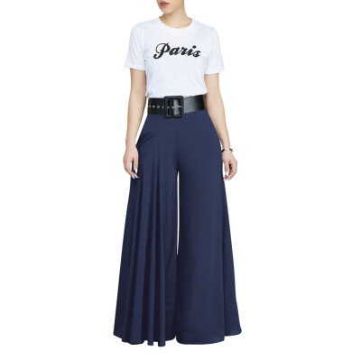 

Womens Solid Pleated Loose Casual Comfortable Wide Leg Trousers Pants