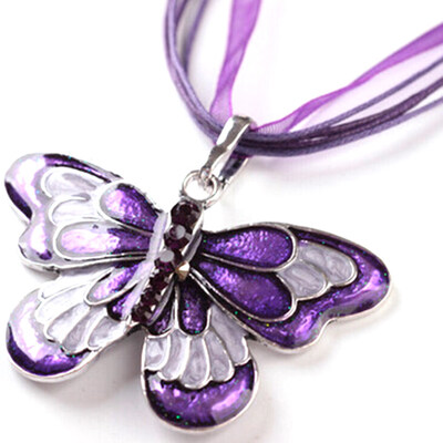 

Fashion Ribbon Color Butterfly Crystal Pendant Choker Sweater Necklace Jewelry