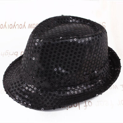 

11 Colors Unisex Women Men Sequin Shining Trilby Hat Cotton Fancy Party Dance Hat