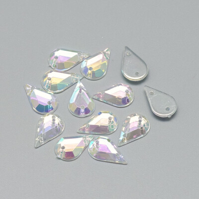 

Sew on Rhinestone Transparent Acrylic Rhinestone Two Holes Garment Accessories AB Color Plated Faceted Drop Clear AB 758