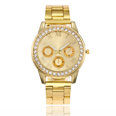 

Alloy steel belt womens watch full diamond Roman carved holiday