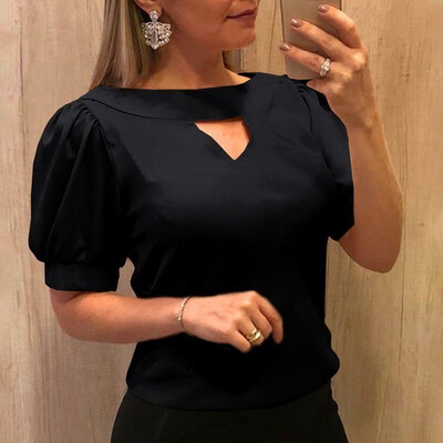 

Starmoon Women Pure Color Short Sleeves Shirts Casual Summer Blouses