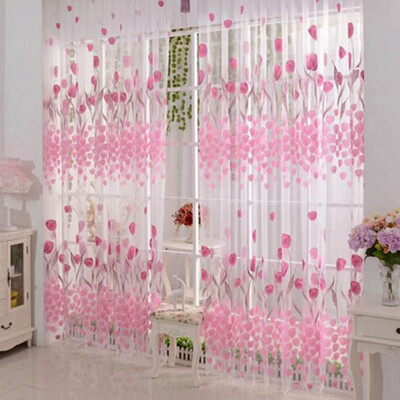 

Window Curtain Tulips Flowers Tulle Drapes Voile Panel Home