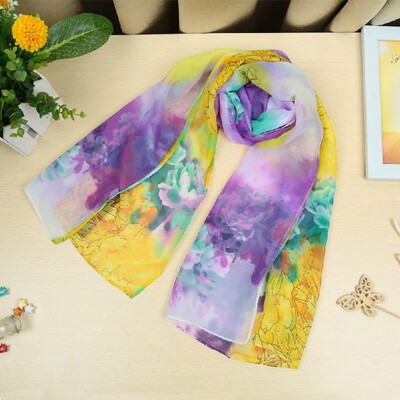

New Fashion Women Scarf Chiffon Floral Print Color Block Soft Long Spring Autumn Pashmina
