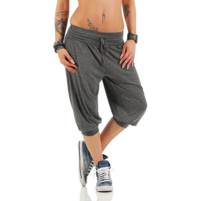 

Tailored Women Solid Threaded Trousers with Loose Bandwidth Carf-Length Sport Pants