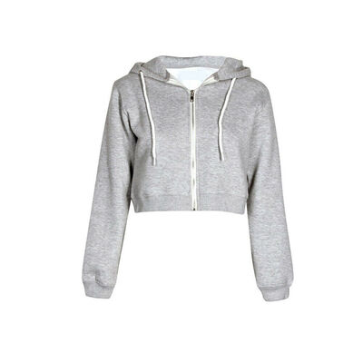 

Women Plain Hoodies Crop Top Sweatshirt Hooded Coat Casual Zip up Jacket Outwear