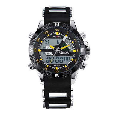 

WEIDE WH1104 Dual Display Two Movement Quartz Digital Men Watch 3ATM Waterproof LCD Backlight Date Week Month Alarm SPL Split Time