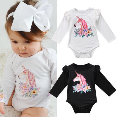 

Cute Infant Baby Girls Long Sleeve Unicorn Romper Bodysuit Jumpsuit Outfits Set Fashion