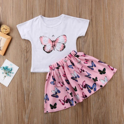 

Butterfly Baby Girls Dress Toddler Kids T-shirt TopsSkirts Outfits Clothes Set