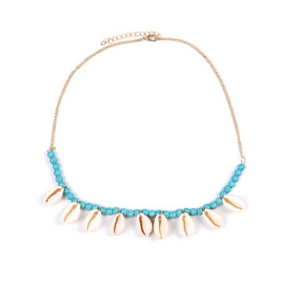 

Gold Silver Chain Bohemian shell choker necklace vintage BLUE Stone beads natural shell choker Beach jewelry for women 2019