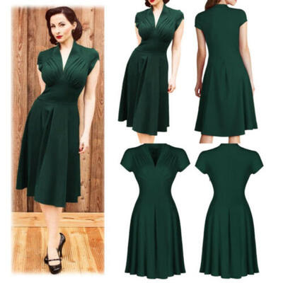

Vintage Style Retro 1940s Shirtwaist Flared Party Tea Elegant Women Summer Dress