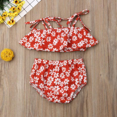 

US Newborn Baby Girl Summer Floral Ruffle Tops Crop Shorts Briefs Outfit Sunsuit