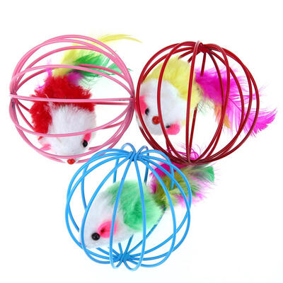 

3pcs Funny Pet Kitten Cat Playing False Feather Mouse Rat Ball Cage Toy