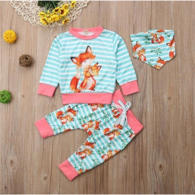 

3pcs Newborn Toddler Baby Boys Sweater TopsLong Pants Bibs Outfit Set Clothes