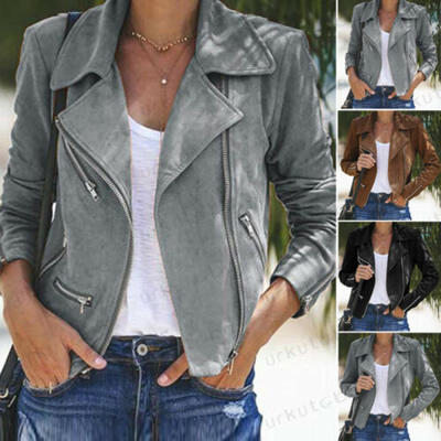 

Ladies Womens Suede Leather Jacket Flight Coat Zip Up Biker Casual Tops Clothes