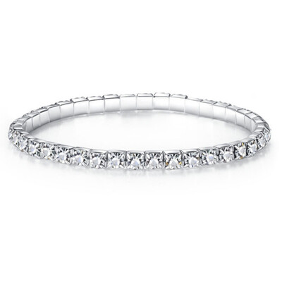 

Crystal Bracelets Silver Plated Shiny Wristband Single Row Stretched Elastic Strand Bracelet for Women Girlfriend Gifts