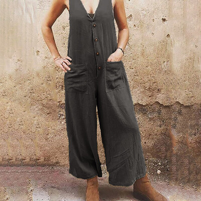 

Starmoon Women Fashion V-neck Casual Camisole Solid High Waist Summer Long Jumpsuit