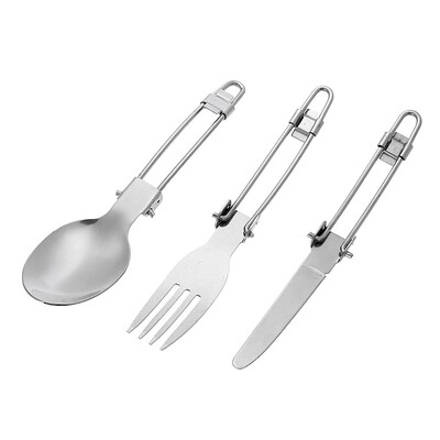 

3pcs Tableware Foldable with Pack Stainless Steel Camp Spoon Fork Knife