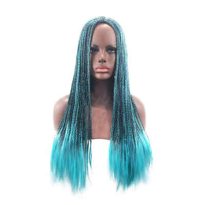 

Women Long Braided Dreadlock Mixed Blue Wigs Role Play Cosplay Heat Resistant Fiber Fake Hair