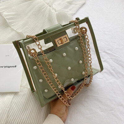 

Summer transparent mother bag female 2019 new wave Korean version of the wild Messenger bag chain shoulder pearl jelly package