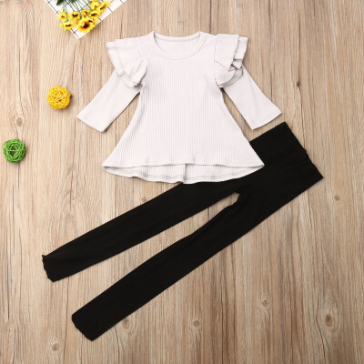 

2PCS Toddler Baby Girl Outfits Ruffle Cotton Dress Pantyhose Set Clothes