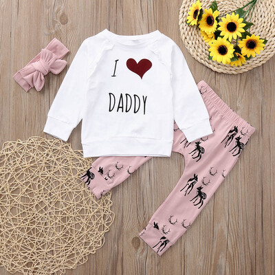 

Newborn Baby Girls Letter Print Long Sleeves TopsPantsHeadband Outfits Sets