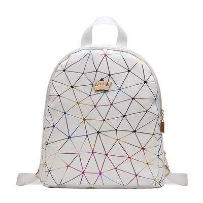 

Geometric Print Crown Decor Travel Backpacks Women Laser Leather Knapsack
