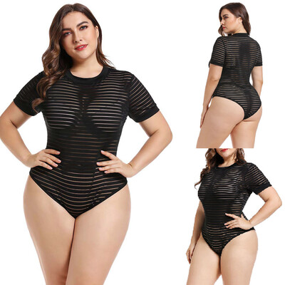 

Starmoon Womens Fashion Round Neck Striped Mesh Jumpsuit