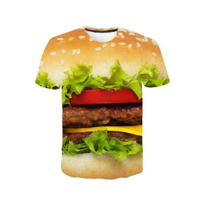 

3D Printed KFC Hamburger T-Shirt Casual Short Sleeve Tee Round Neck Tops For Men