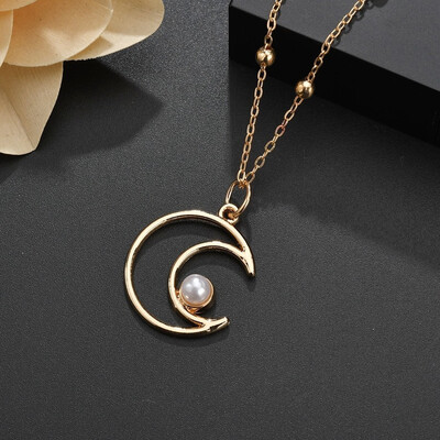 

Stud Earrings Set High Imitation Pearl Moon Flower Love Declaration Necklace Stud Ear Moon Exquisite Simple Valentines Day Gift