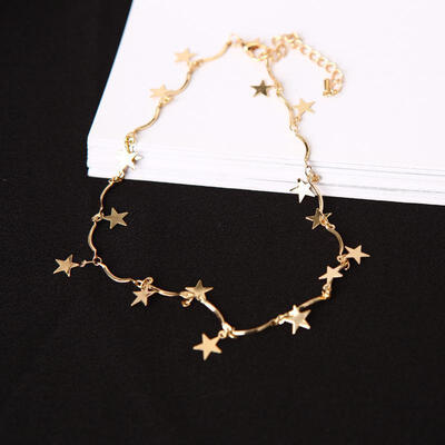 

2017 Korean exquisite fashion jewelry simple five-pointed star lock chain short paragraph wave collar necklace wholesale