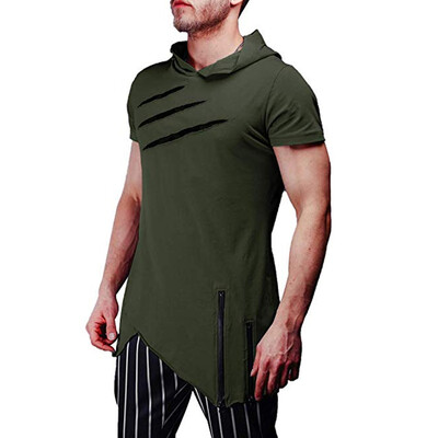 

Fashion Mens Slim Fit Solid Hooded Hoodie Short Sleeve Casual T-Shirt Tops